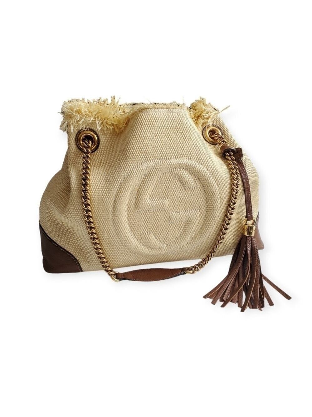 Gucci Straw Fringe Chain Shoulder Bag